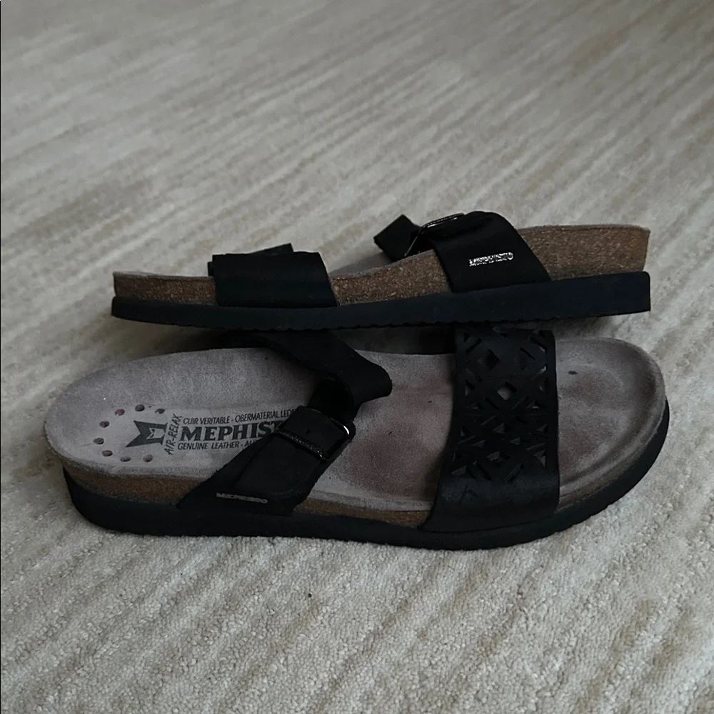 EUC Mephisto Women's Hirena Slide Sandal Double Strap Black EU 38 | US 8